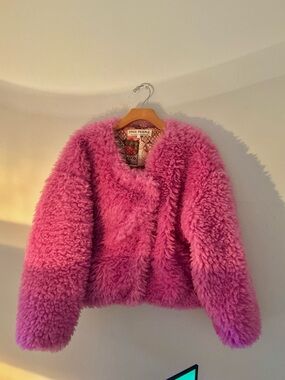 Free People Hot Pink Faux-Shearling Teddy Jacket never worn
